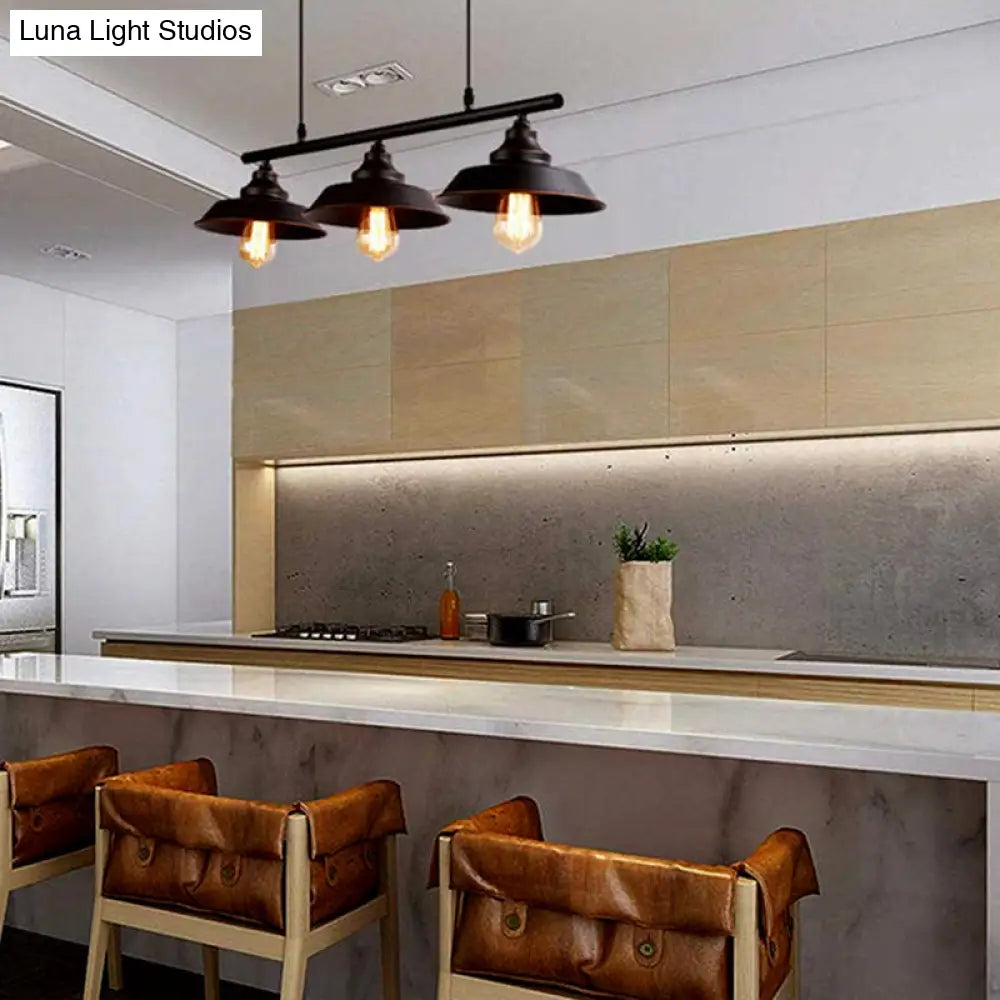Lámpara de techo colgante DecorBites™ de metal rústico con 3 luces - Lámpara de isla tipo bistró con forma de tapa en color café oscuro