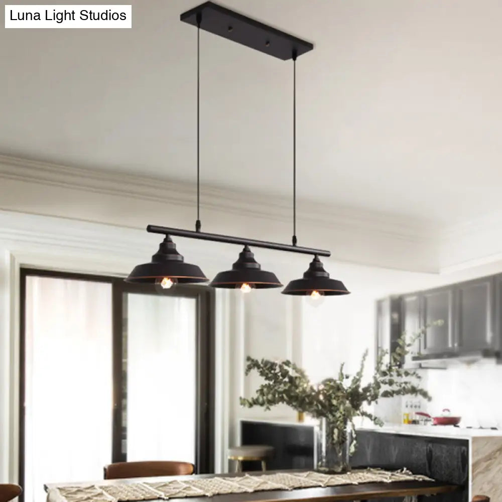 Lámpara de techo colgante DecorBites™ de metal rústico con 3 luces - Lámpara de isla tipo bistró con forma de tapa en color café oscuro