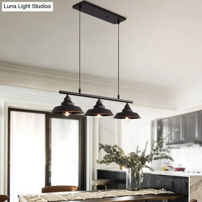 Lámpara de techo colgante DecorBites™ de metal rústico con 3 luces - Lámpara de isla tipo bistró con forma de tapa en color café oscuro