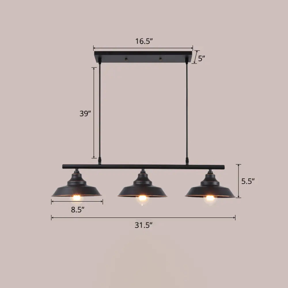 Lámpara de techo colgante DecorBites™ de metal rústico con 3 luces - Lámpara de isla tipo bistró con forma de tapa en color café oscuro
