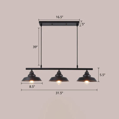 Lámpara de techo colgante DecorBites™ de metal rústico con 3 luces - Lámpara de isla tipo bistró con forma de tapa en color café oscuro