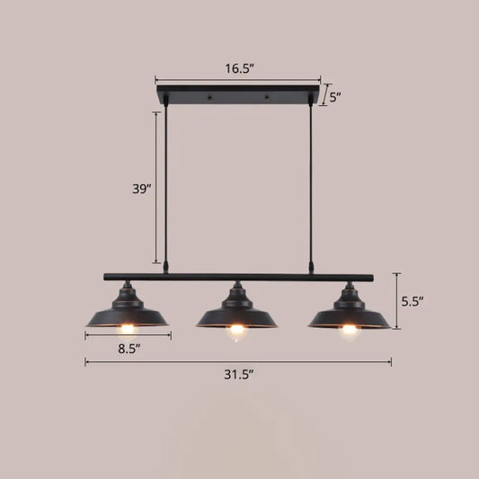 ديكوربايتس™ مصباح سقف معلق بثلاثة رؤوس من المعدن الريفي - مصباح جزيرة بيسترو على شكل غطاء بلون القهوة الداكن