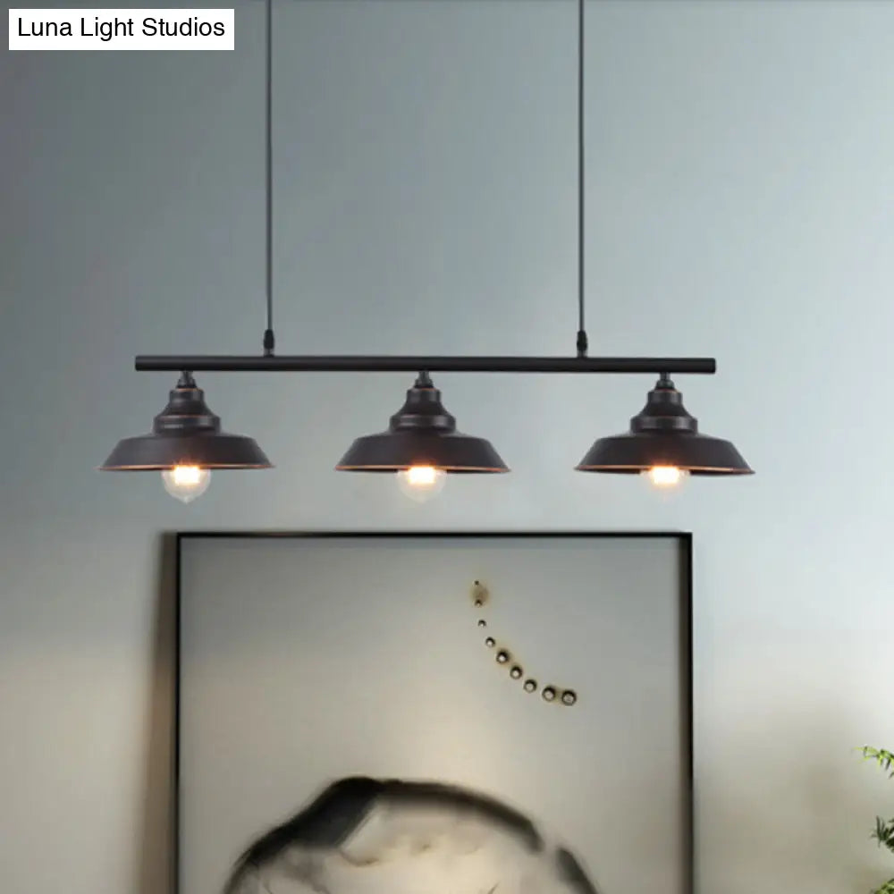 Lámpara de techo colgante DecorBites™ de metal rústico con 3 luces - Lámpara de isla tipo bistró con forma de tapa en color café oscuro