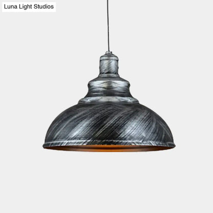 Rustic Metal Bowl Pendant Lamp - Silver/Bronze with Pulley - Perfect for Restaurant Ceiling