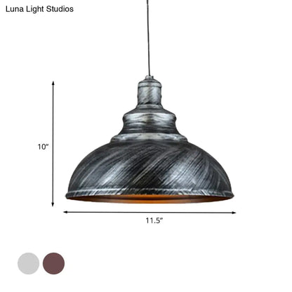 Rustic Metal Bowl Pendant Lamp - Silver/Bronze with Pulley - Perfect for Restaurant Ceiling