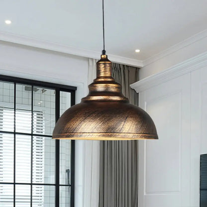 Rustic Metal Bowl Pendant Lamp - Silver/Bronze with Pulley - Perfect for Restaurant Ceiling