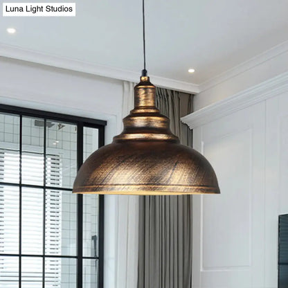 Rustic Metal Bowl Pendant Lamp - Silver/Bronze with Pulley - Perfect for Restaurant Ceiling