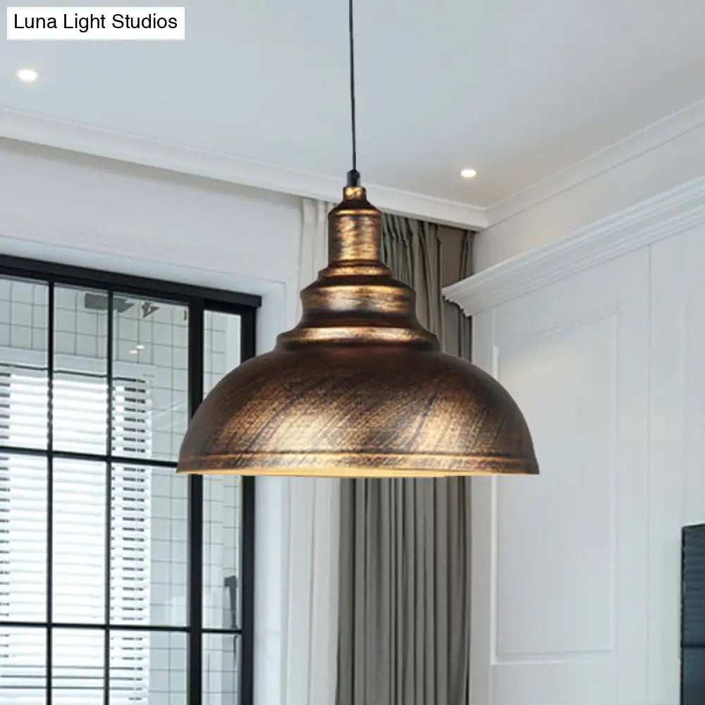 Rustic Metal Bowl Pendant Lamp - Silver/Bronze with Pulley - Perfect for Restaurant Ceiling