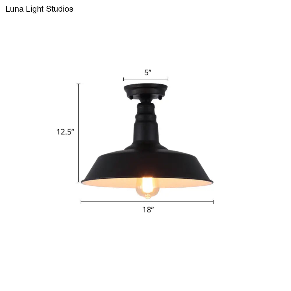 DecorBites™ DecorBites™ Rustic Metal Ceiling Lamp: Single Barn Shade Semi Flush Mount Lighting for Corridor