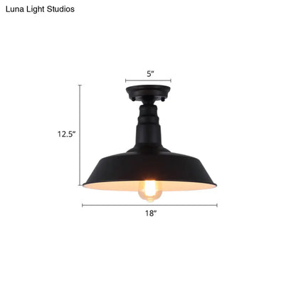 DecorBites™ DecorBites™ Rustic Metal Ceiling Lamp: Single Barn Shade Semi Flush Mount Lighting for Corridor