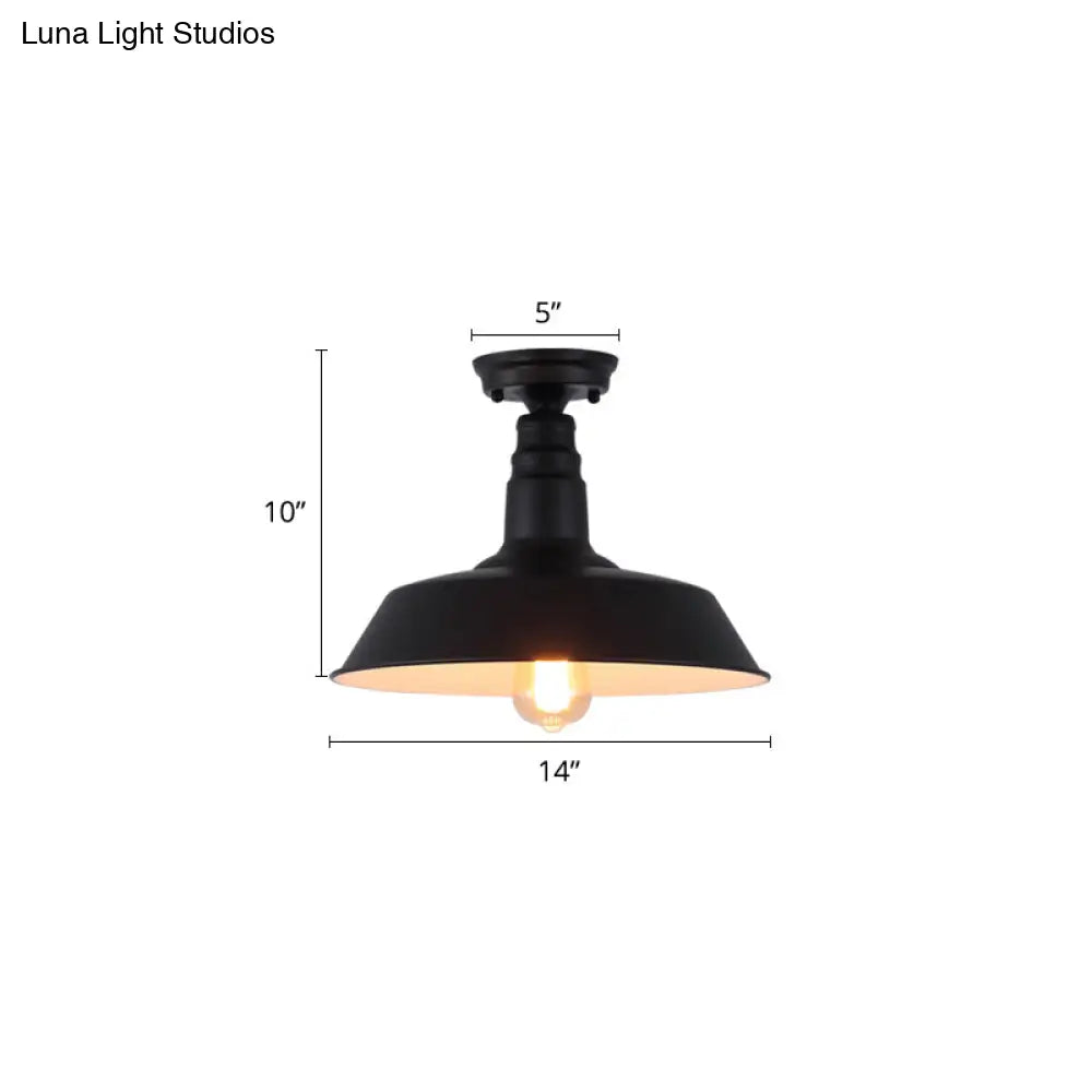 DecorBites™ DecorBites™ Rustic Metal Ceiling Lamp: Single Barn Shade Semi Flush Mount Lighting for Corridor
