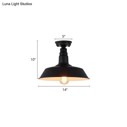 DecorBites™ DecorBites™ Rustic Metal Ceiling Lamp: Single Barn Shade Semi Flush Mount Lighting for Corridor