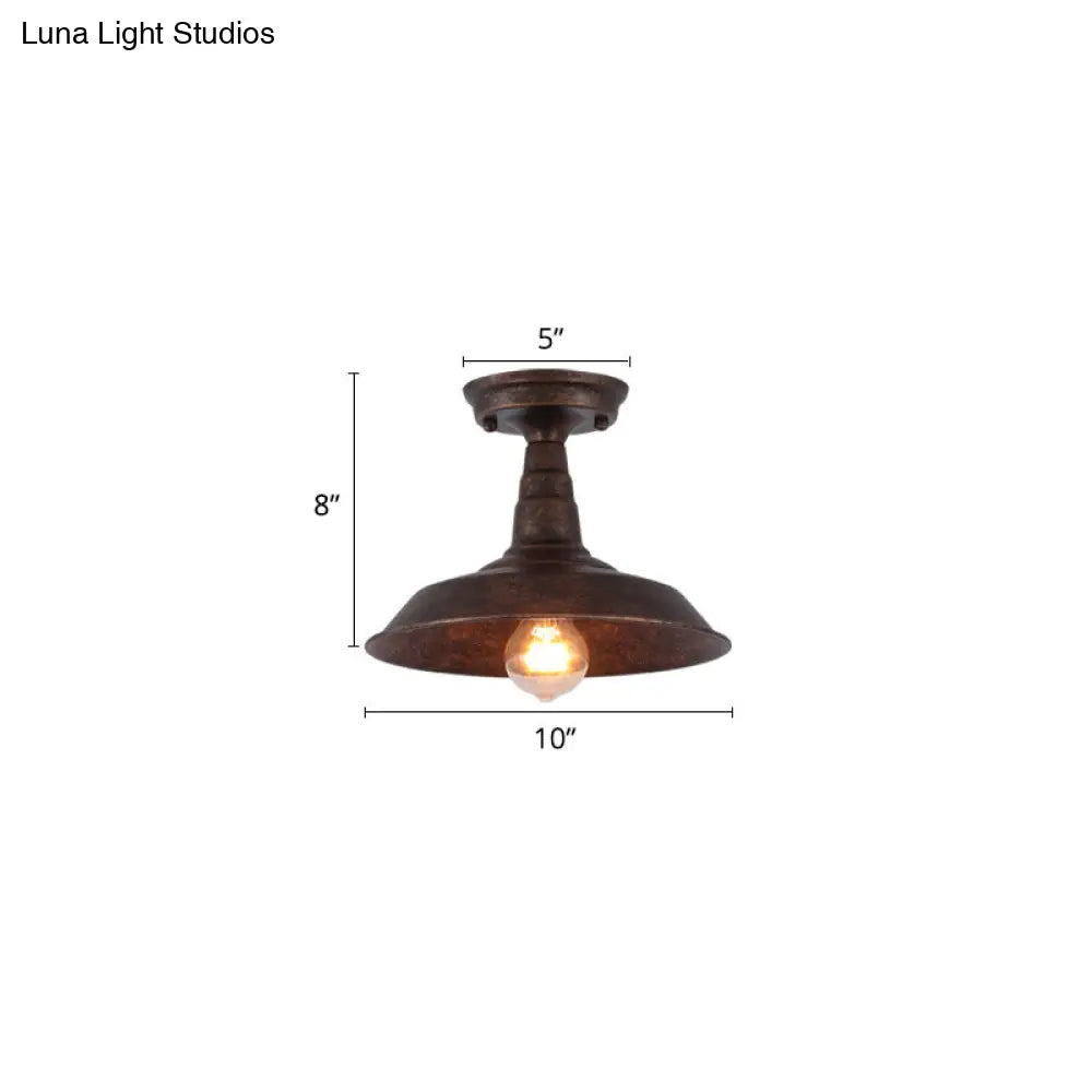 DecorBites™ DecorBites™ Rustic Metal Ceiling Lamp: Single Barn Shade Semi Flush Mount Lighting for Corridor