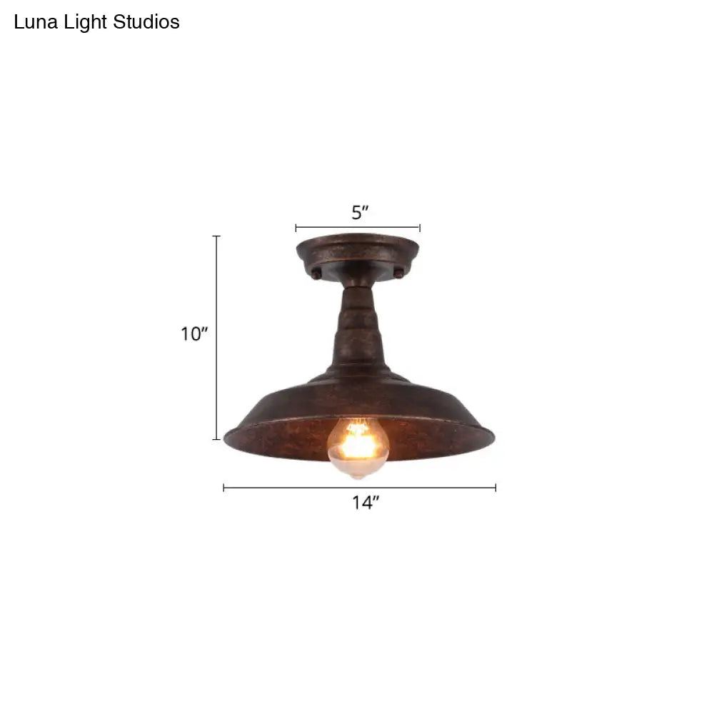 DecorBites™ DecorBites™ Rustic Metal Ceiling Lamp: Single Barn Shade Semi Flush Mount Lighting for Corridor