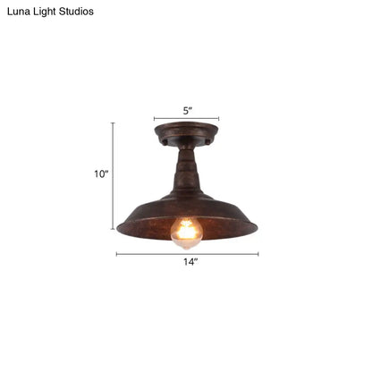 DecorBites™ DecorBites™ Rustic Metal Ceiling Lamp: Single Barn Shade Semi Flush Mount Lighting for Corridor