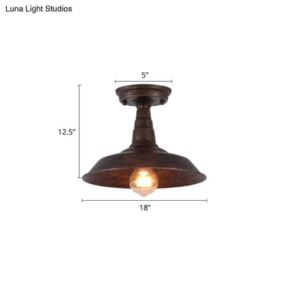 DecorBites™ DecorBites™ Rustic Metal Ceiling Lamp: Single Barn Shade Semi Flush Mount Lighting for Corridor