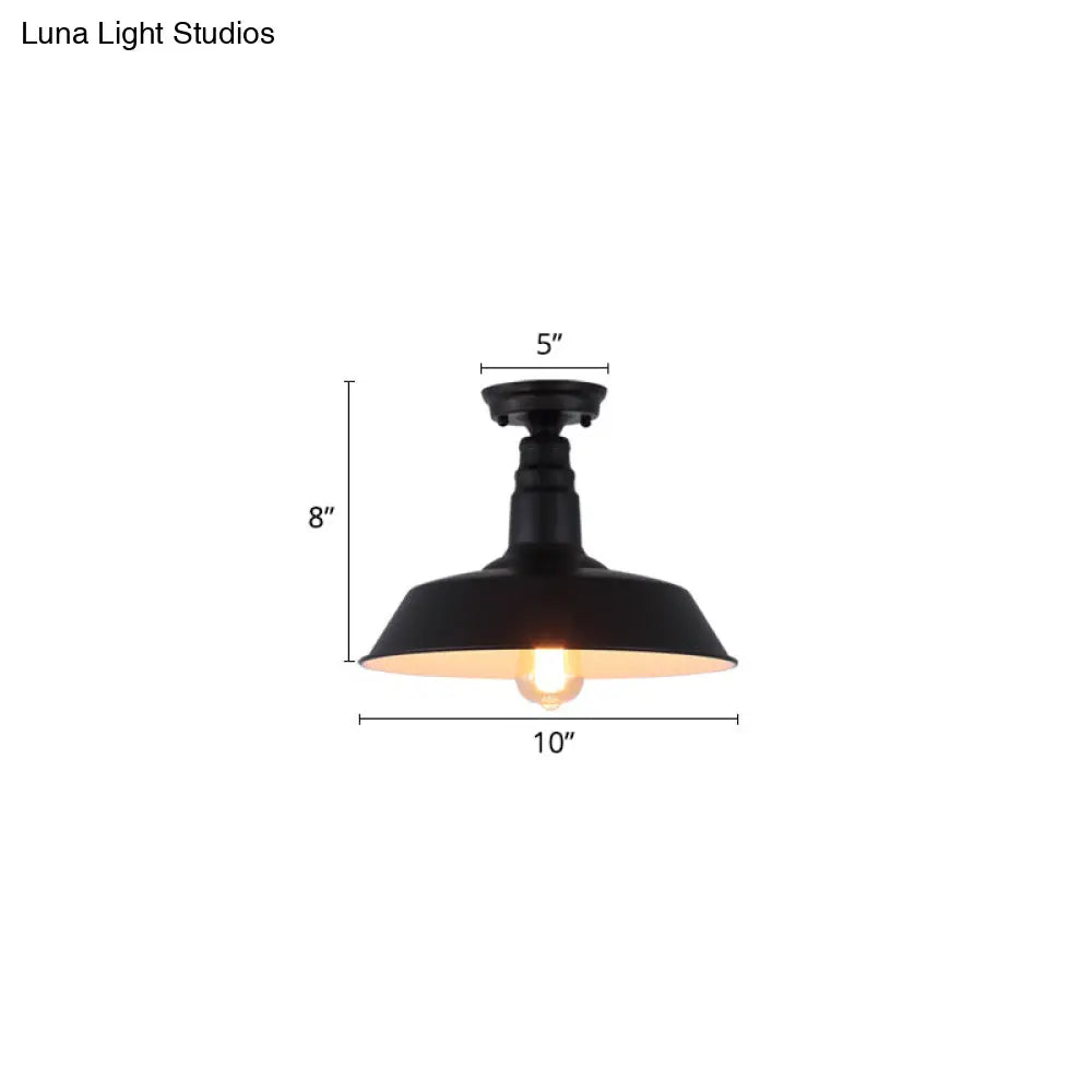 DecorBites™ DecorBites™ Rustic Metal Ceiling Lamp: Single Barn Shade Semi Flush Mount Lighting for Corridor