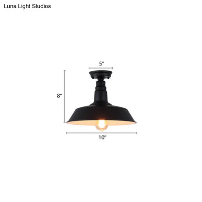 DecorBites™ DecorBites™ Rustic Metal Ceiling Lamp: Single Barn Shade Semi Flush Mount Lighting for Corridor