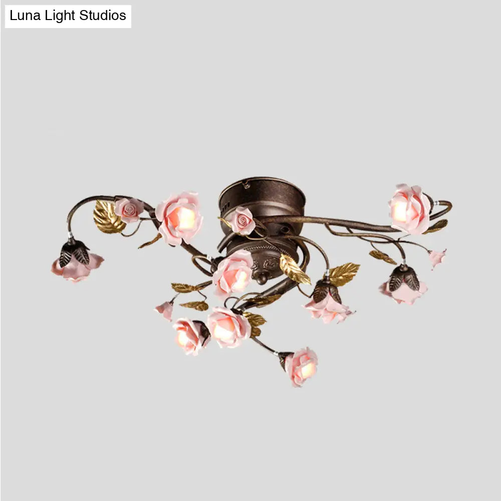 DecorBites™ DecorBites™ Rustic Metal LED Semi-Mount Ceiling Light with Rose Design - 9/12/20 Dark Brown Heads