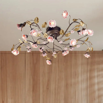 DecorBites™ DecorBites™ Rustic Metal LED Semi-Mount Ceiling Light with Rose Design - 9/12/20 Dark Brown Heads