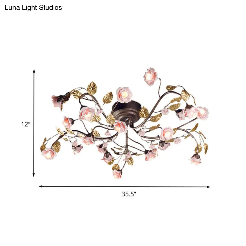 DecorBites™ DecorBites™ Rustic Metal LED Semi-Mount Ceiling Light with Rose Design - 9/12/20 Dark Brown Heads