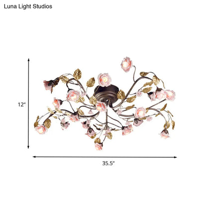DecorBites™ DecorBites™ Rustic Metal LED Semi-Mount Ceiling Light with Rose Design - 9/12/20 Dark Brown Heads