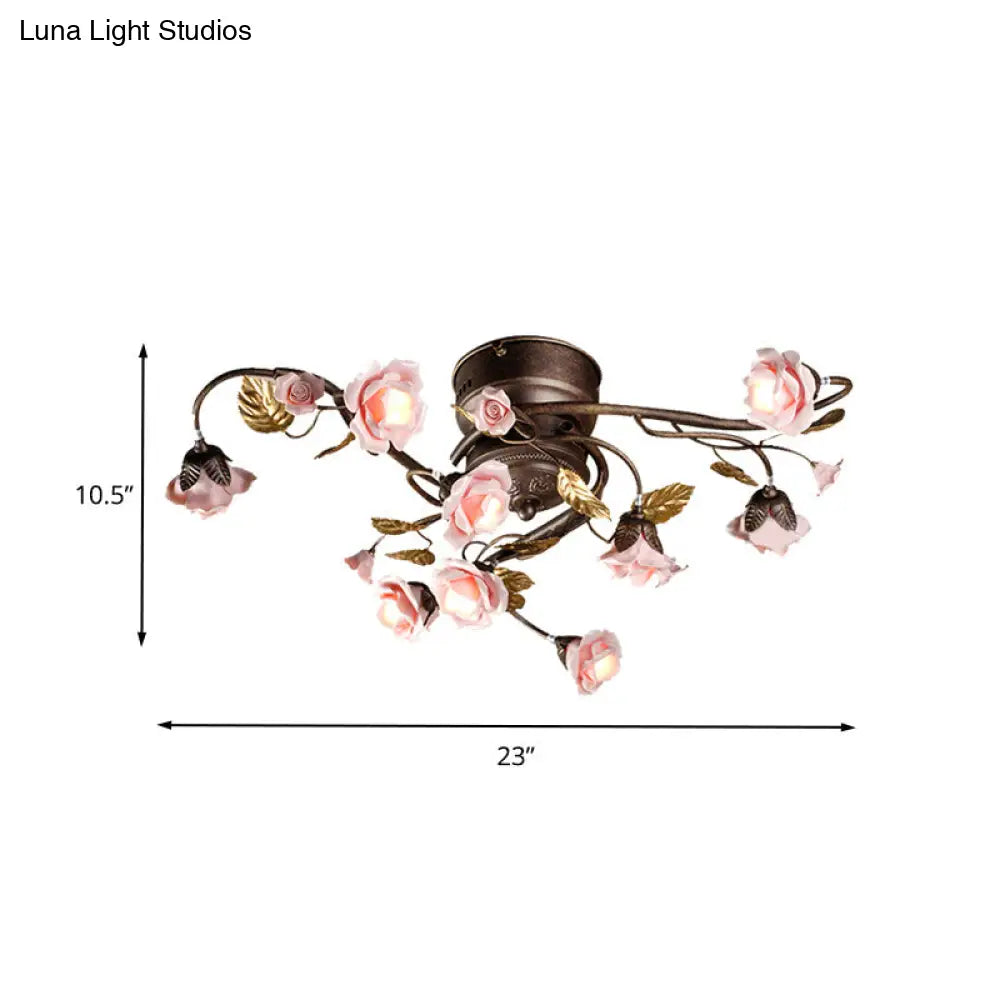 DecorBites™ DecorBites™ Rustic Metal LED Semi-Mount Ceiling Light with Rose Design - 9/12/20 Dark Brown Heads