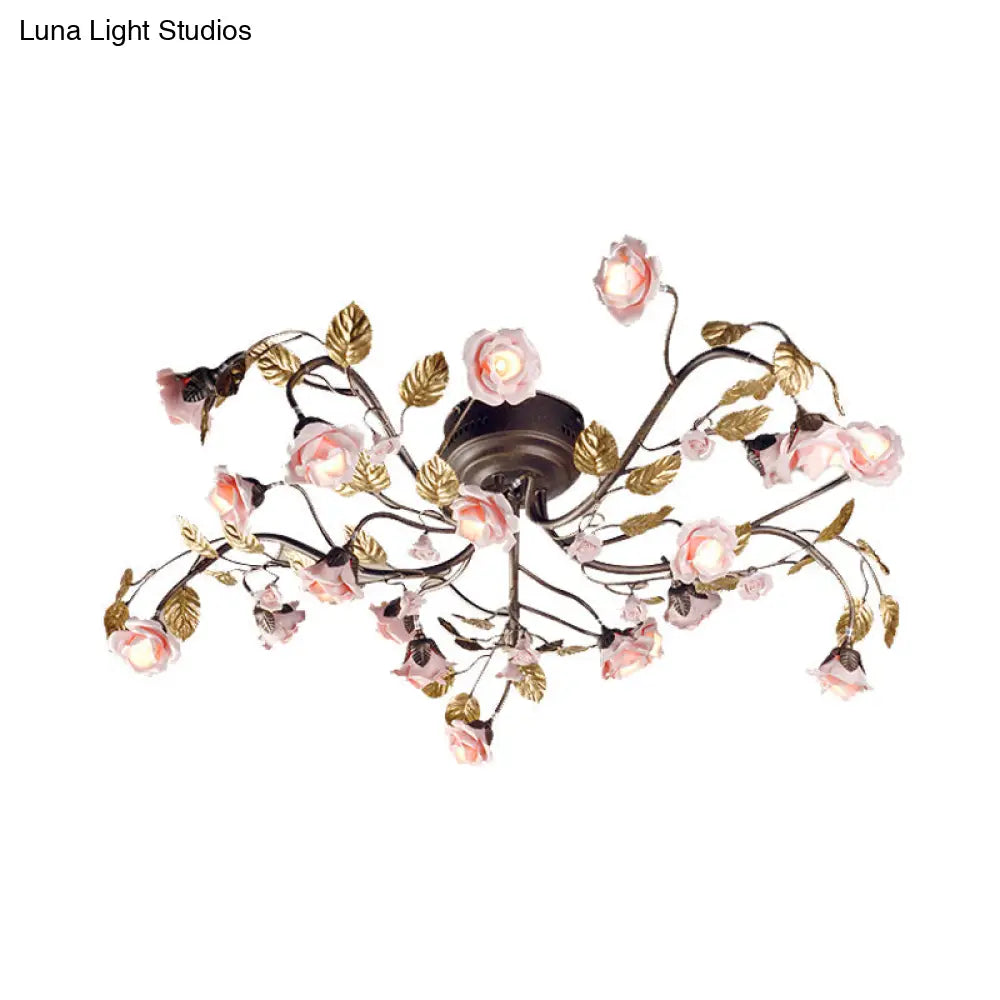 DecorBites™ DecorBites™ Rustic Metal LED Semi-Mount Ceiling Light with Rose Design - 9/12/20 Dark Brown Heads