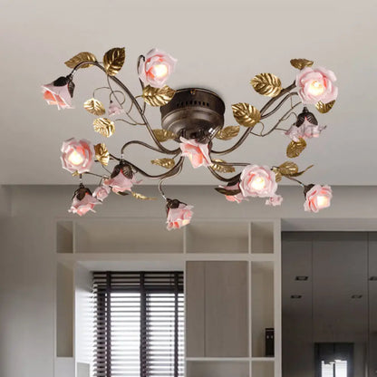 DecorBites™ DecorBites™ Rustic Metal LED Semi-Mount Ceiling Light with Rose Design - 9/12/20 Dark Brown Heads