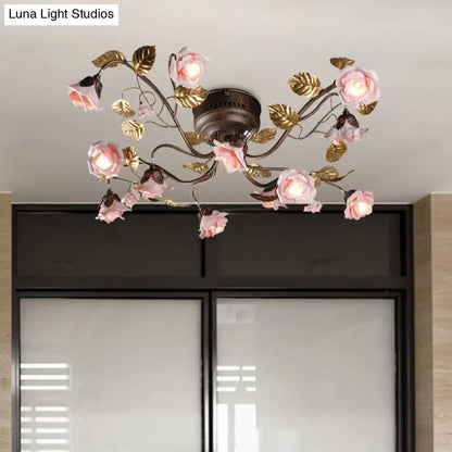 DecorBites™ DecorBites™ Rustic Metal LED Semi-Mount Ceiling Light with Rose Design - 9/12/20 Dark Brown Heads