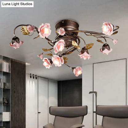 DecorBites™ DecorBites™ Rustic Metal LED Semi-Mount Ceiling Light with Rose Design - 9/12/20 Dark Brown Heads