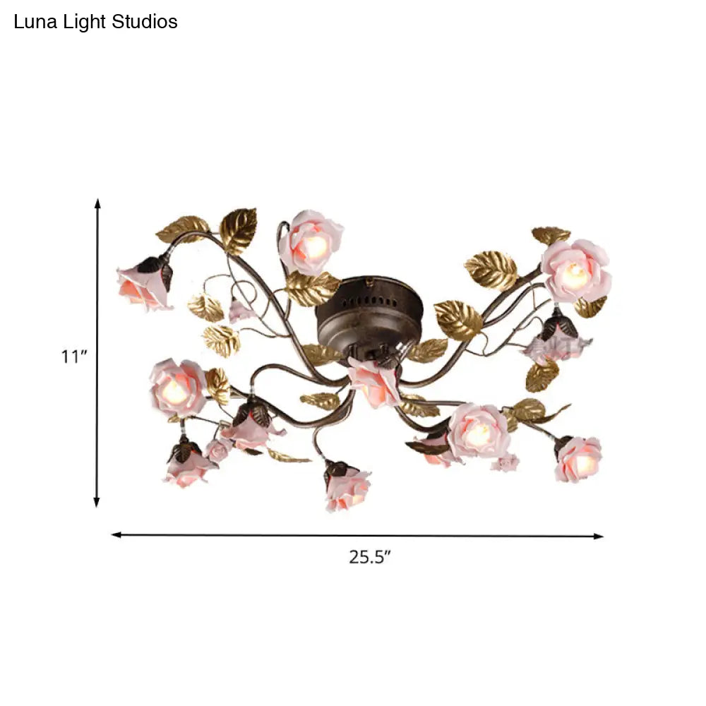 DecorBites™ DecorBites™ Rustic Metal LED Semi-Mount Ceiling Light with Rose Design - 9/12/20 Dark Brown Heads