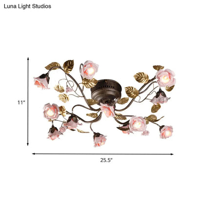 DecorBites™ DecorBites™ Rustic Metal LED Semi-Mount Ceiling Light with Rose Design - 9/12/20 Dark Brown Heads