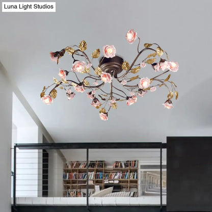 DecorBites™ DecorBites™ Rustic Metal LED Semi-Mount Ceiling Light with Rose Design - 9/12/20 Dark Brown Heads