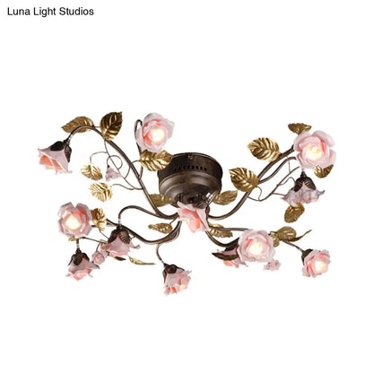 DecorBites™ DecorBites™ Rustic Metal LED Semi-Mount Ceiling Light with Rose Design - 9/12/20 Dark Brown Heads