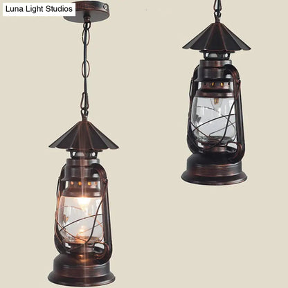 Rustic Metal Pendant Light Fixture - Kerosene Lamp Inspired Nautical Hanging Light - 1-Light