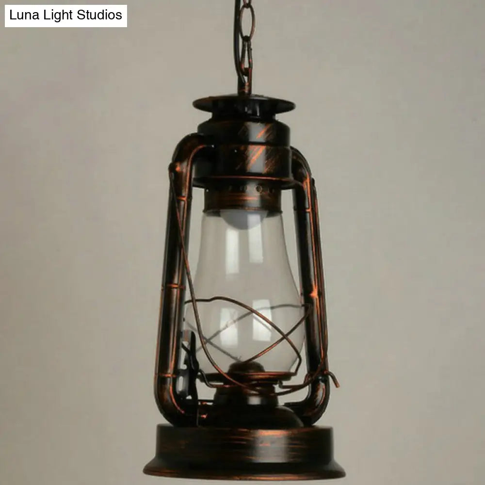 Rustic Metal Pendant Light Fixture - Kerosene Lamp Inspired Nautical Hanging Light - 1-Light