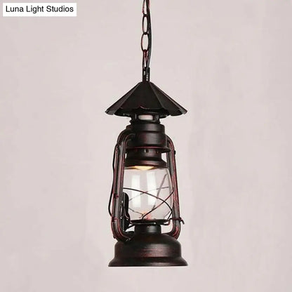 Rustic Metal Pendant Light Fixture - Kerosene Lamp Inspired Nautical Hanging Light - 1-Light