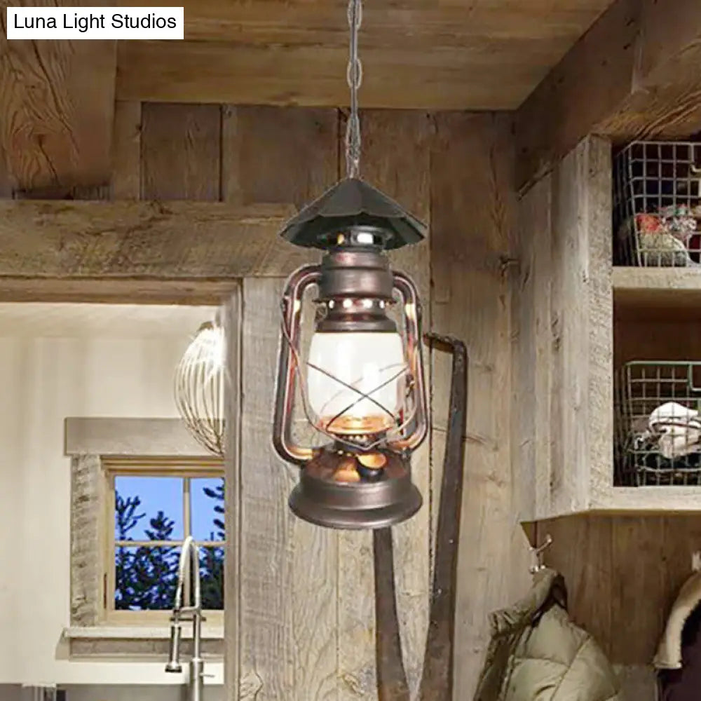 Rustic Metal Pendant Light Fixture - Kerosene Lamp Inspired Nautical Hanging Light - 1-Light