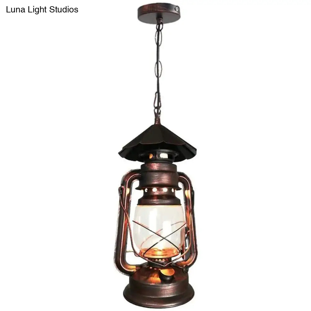 Rustic Metal Pendant Light Fixture - Kerosene Lamp Inspired Nautical Hanging Light - 1-Light