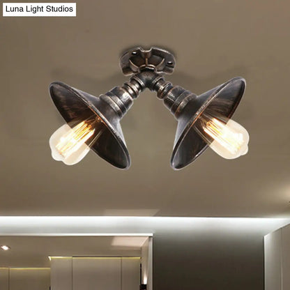 DecorBites™ DecorBites™ Rustic Metal Shade Pendant Light with Flare: 2-Bulb Ceiling Fixture in Aged Silver/Bronze Finish