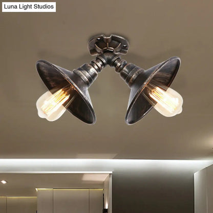 DecorBites™ DecorBites™ Rustic Metal Shade Pendant Light with Flare: 2-Bulb Ceiling Fixture in Aged Silver/Bronze Finish