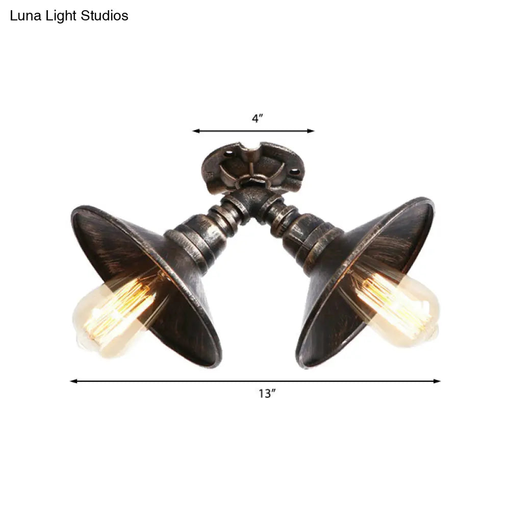 DecorBites™ DecorBites™ Rustic Metal Shade Pendant Light with Flare: 2-Bulb Ceiling Fixture in Aged Silver/Bronze Finish