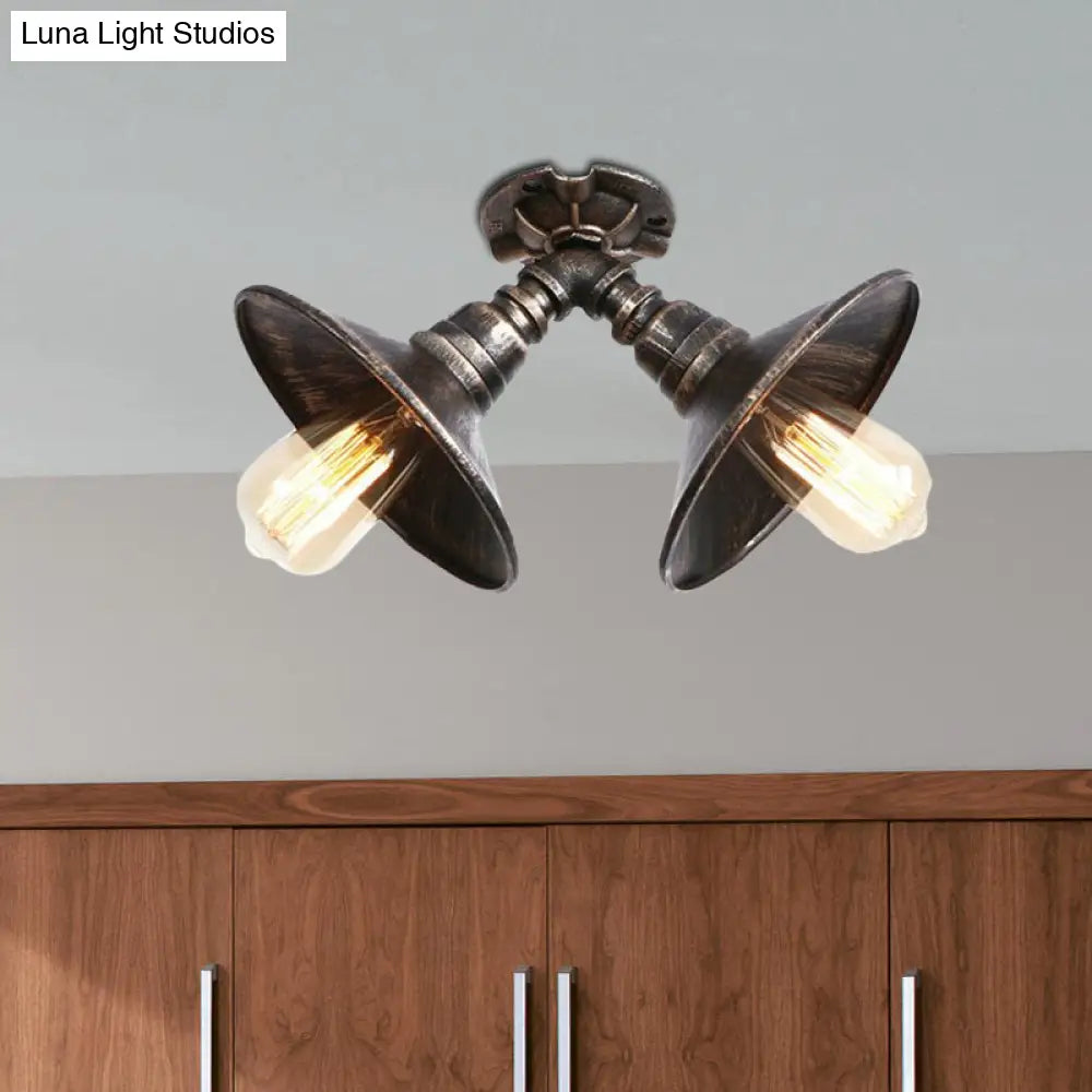 DecorBites™ DecorBites™ Rustic Metal Shade Pendant Light with Flare: 2-Bulb Ceiling Fixture in Aged Silver/Bronze Finish