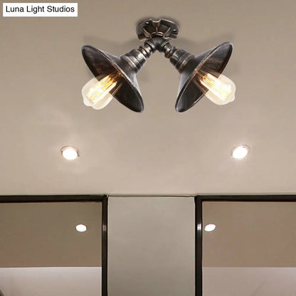 DecorBites™ DecorBites™ Rustic Metal Shade Pendant Light with Flare: 2-Bulb Ceiling Fixture in Aged Silver/Bronze Finish