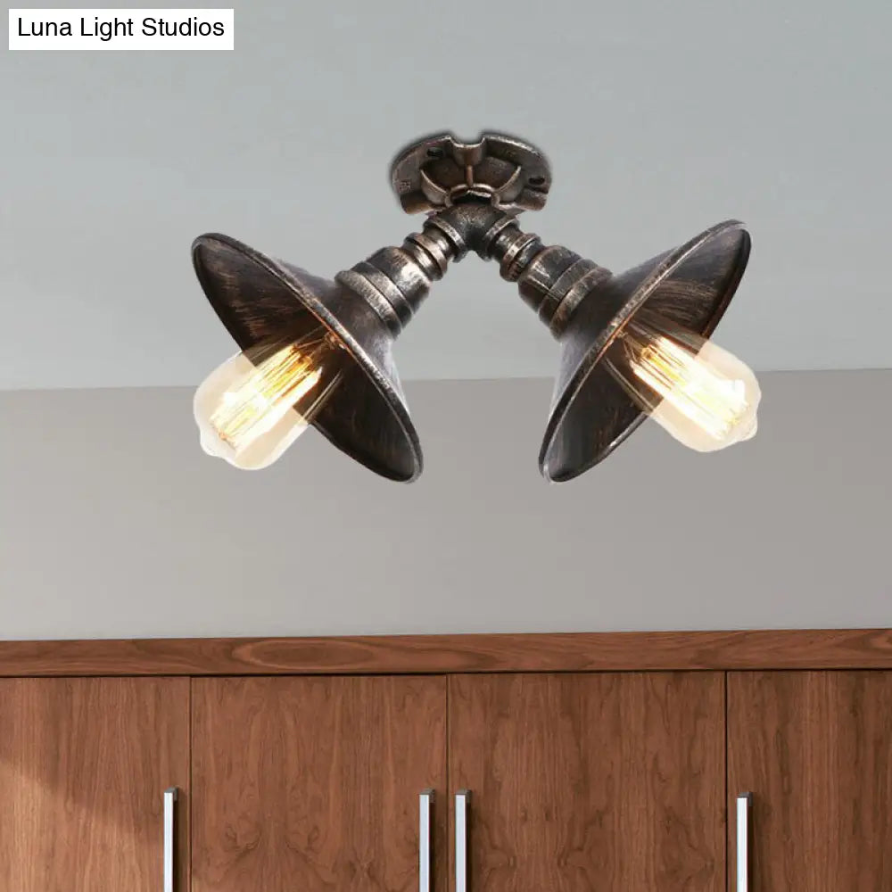 DecorBites™ DecorBites™ Rustic Metal Shade Pendant Light with Flare: 2-Bulb Ceiling Fixture in Aged Silver/Bronze Finish