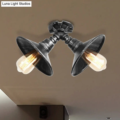 DecorBites™ DecorBites™ Rustic Metal Shade Pendant Light with Flare: 2-Bulb Ceiling Fixture in Aged Silver/Bronze Finish