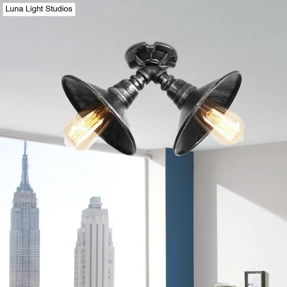 DecorBites™ DecorBites™ Rustic Metal Shade Pendant Light with Flare: 2-Bulb Ceiling Fixture in Aged Silver/Bronze Finish