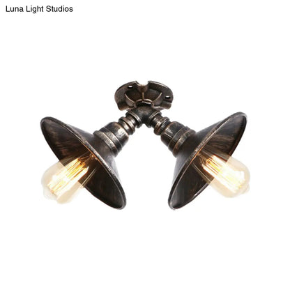 DecorBites™ DecorBites™ Rustic Metal Shade Pendant Light with Flare: 2-Bulb Ceiling Fixture in Aged Silver/Bronze Finish