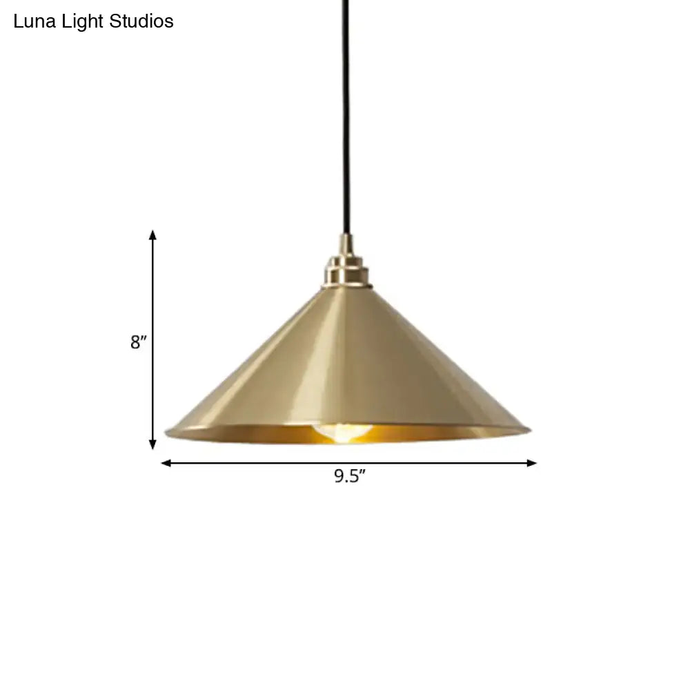 Rustic Metallic Cone Pendant Lamp with Brass Finish - Down Lighting, 1 Bulb